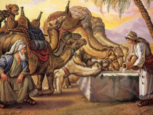 Covenant Priority: Rebekah passes the camel test as Abraham's servant stares at her in silence.